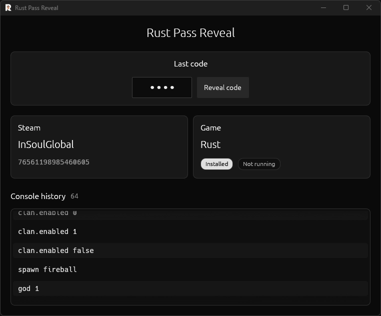 Rust Pass Reveal app preview